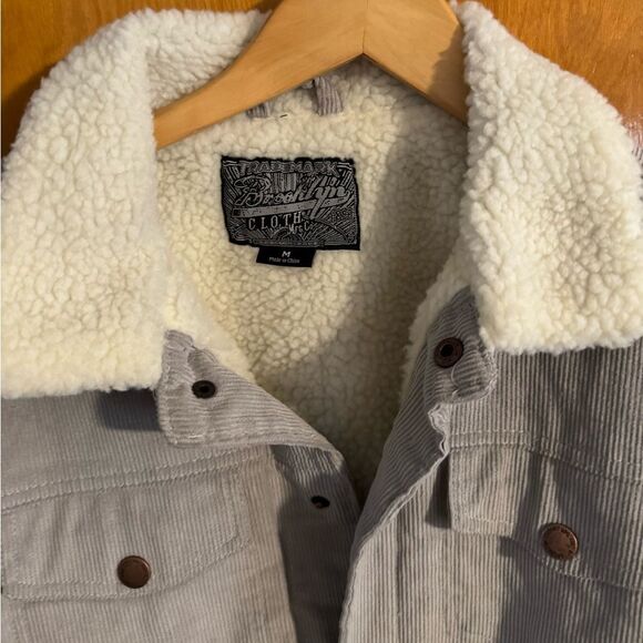 Corduroy Jacket Mens Medium Gray Fleece Lined Sherpa Brooklyn Cloth - Picture 2 of 5